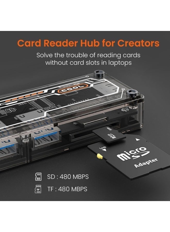 بورترونيكس Portronics MPort View Two 6-in-1 USB Type-C Hub Dock,100 W Type-C PD&Data, USB 3.0 SuperSpeed, USB 2.0,SD and Micro SD, 4K HDMI,Transparent Case for Laptop, PC & More(Black) - Image 2